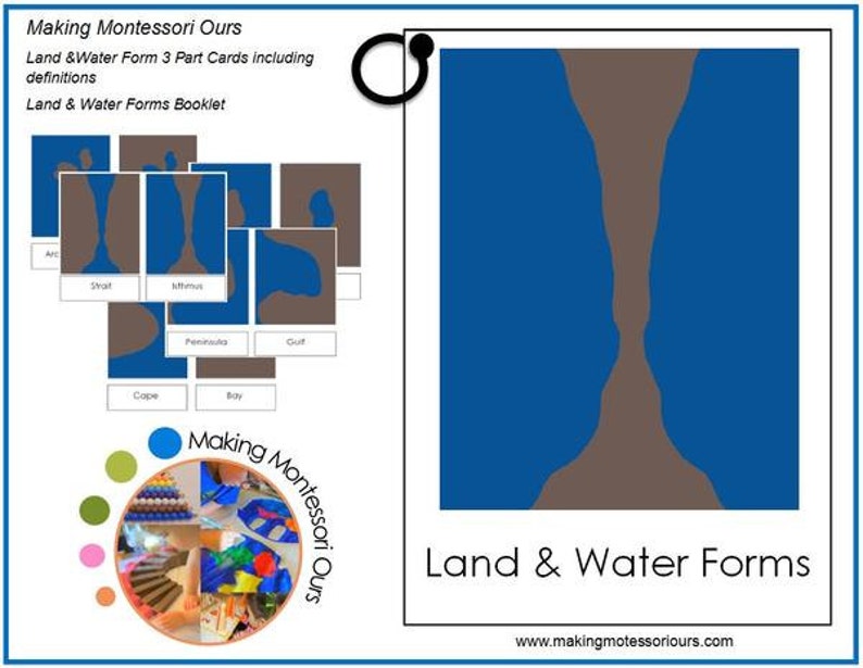 Montessori Land & Water Form and Air 3 Part Cards with Definitions, Booklet and instructions, Large Land and Water Form Mat, PDF image 3