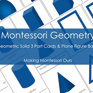 Cartões de 3 partes de sólidos geométricos Montessori e cartões de figuras planas