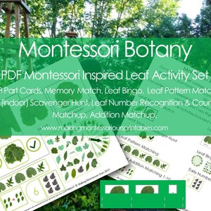 Ensemble d'activités en forme de feuille Montessori au format PDF, correspondance de souvenirs, cartes en 3 parties, correspondance de motifs, bingo, comptage de 1 à 12, correspondance d'addition 1 à 10, chasse au trésor