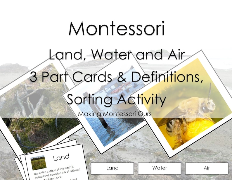Montessori Land & Water Form and Air 3 Part Cards with Definitions, Booklet and instructions, Large Land and Water Form Mat, PDF image 7