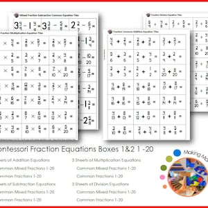 Montessori Fraction Equation Tiles/Cards PDF /Teaching Fractions