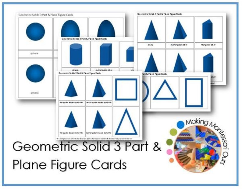 Montessori Geometric Solid 3 Part & Plane Figure Cards /School | Etsy