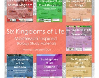 Montessori Six Kingdoms of Life Complete PDF Print Package, Study Earths Biology, Animal, Plant, Bacteria, Archaea, Protista, and Taxonomy!