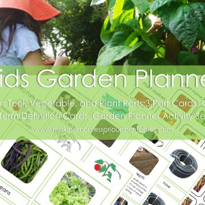 Paquet de jardinage pour enfants/ Parties d'une plante et d'un légume du jardin en 3 parties/ Cartes en 3 parties d'outil de jardin/ Cartes de définition de jardin / Permis d'école