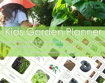 Kids Gardening Activity Package/ Parts of a Plant & Garden Vegetable 3 Part Cards/ Garden Tool 3 Part Cards/ Garden Definition Cards