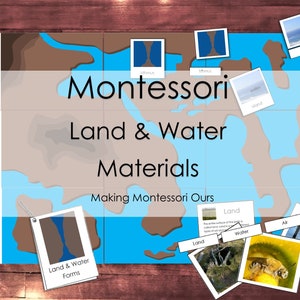 Montessori land en water in vorm en lucht! Kaarten met drie delen met definities, boekje en instructies, grote land- en watermat, pdf