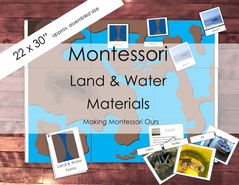 Montessori Land & Water Form and Air 3 Part Cards with Definitions, Booklet and instructions, Large Land and Water Form Mat, PDF image 1