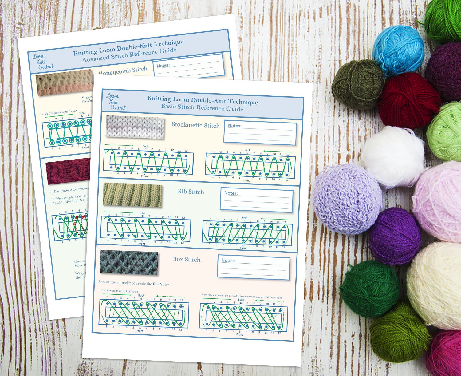 Basic and Advanced Loom Knit Stitch Reference Guide Set 