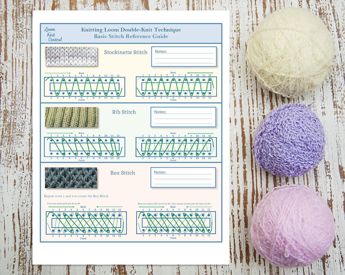 Basic Loom Knit Stitch Reference Guide - Etsy