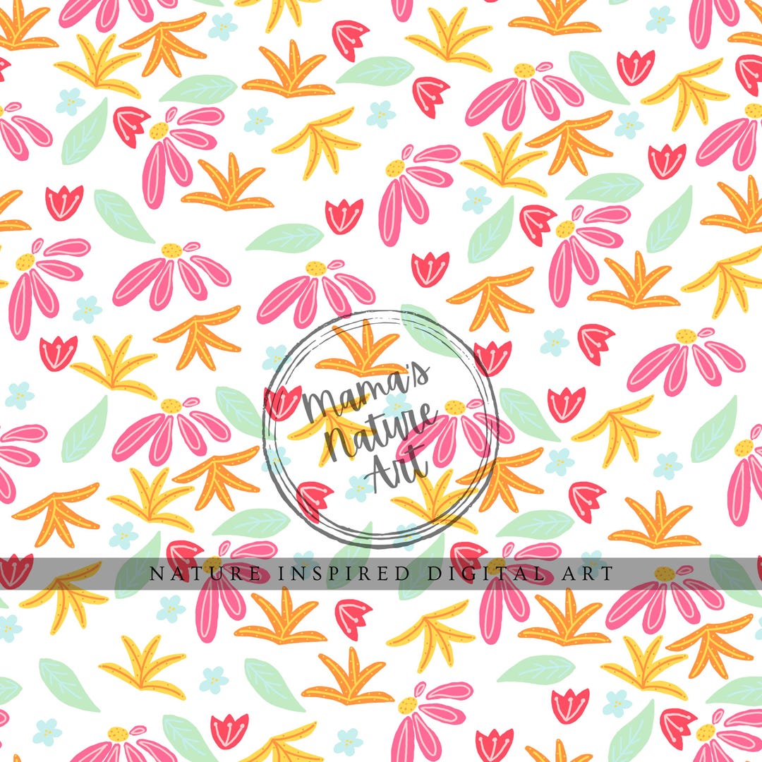 Spring Floral Seamless Pattern, White Background (PNG Digital Download ...
