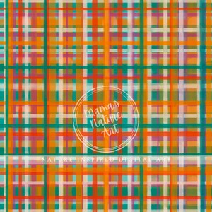 Plaid bright vibrant orange teal color grid tartan pattern digital file PNG download 300dpi surface design textile hand-drawn original