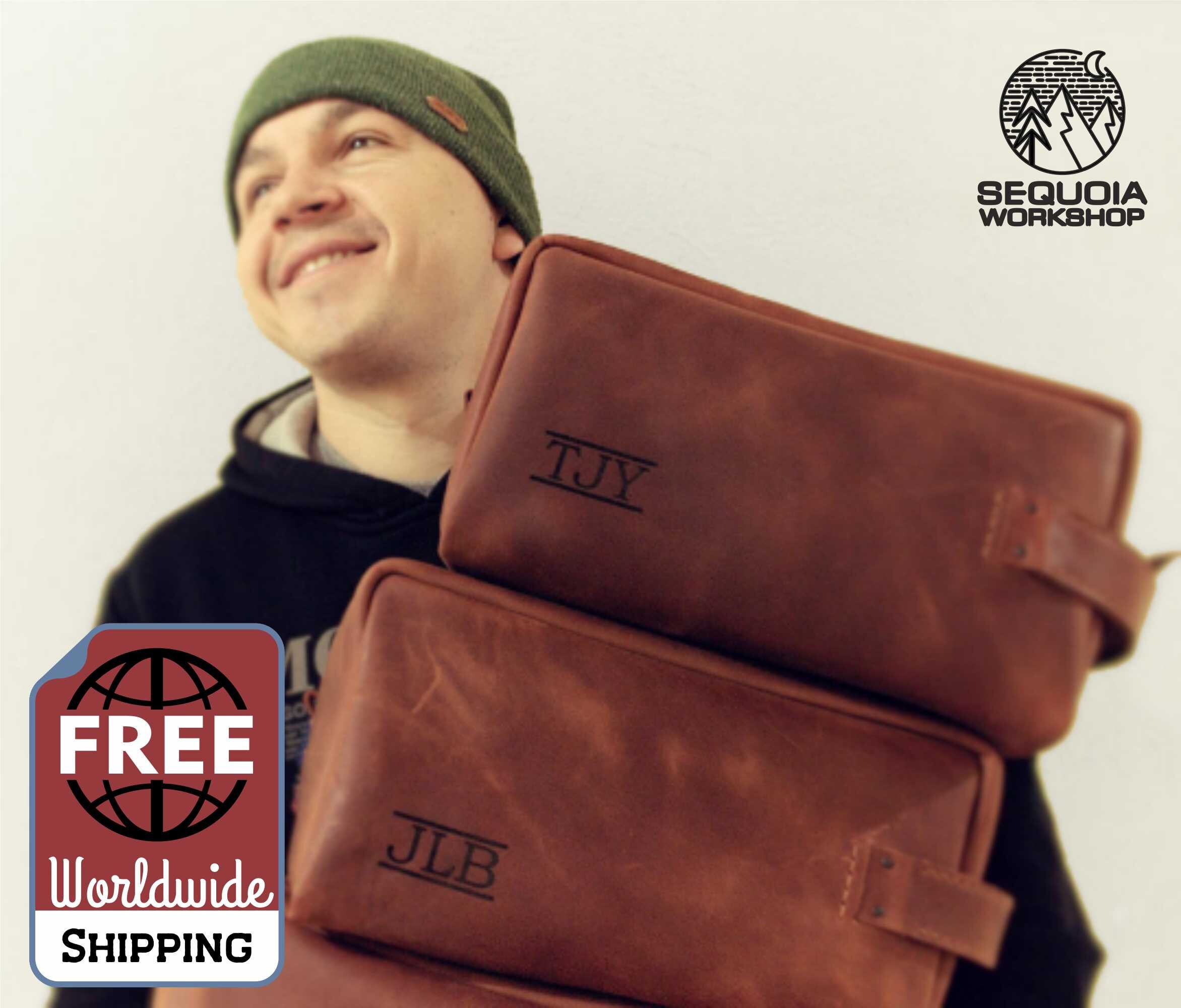 XXL personalized Dopp Kit, big leather Toiletry bag, personalized gif…