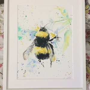 Bumble bee print watercolour painting Giclee print bee wall art modern A4 & A3 image 3