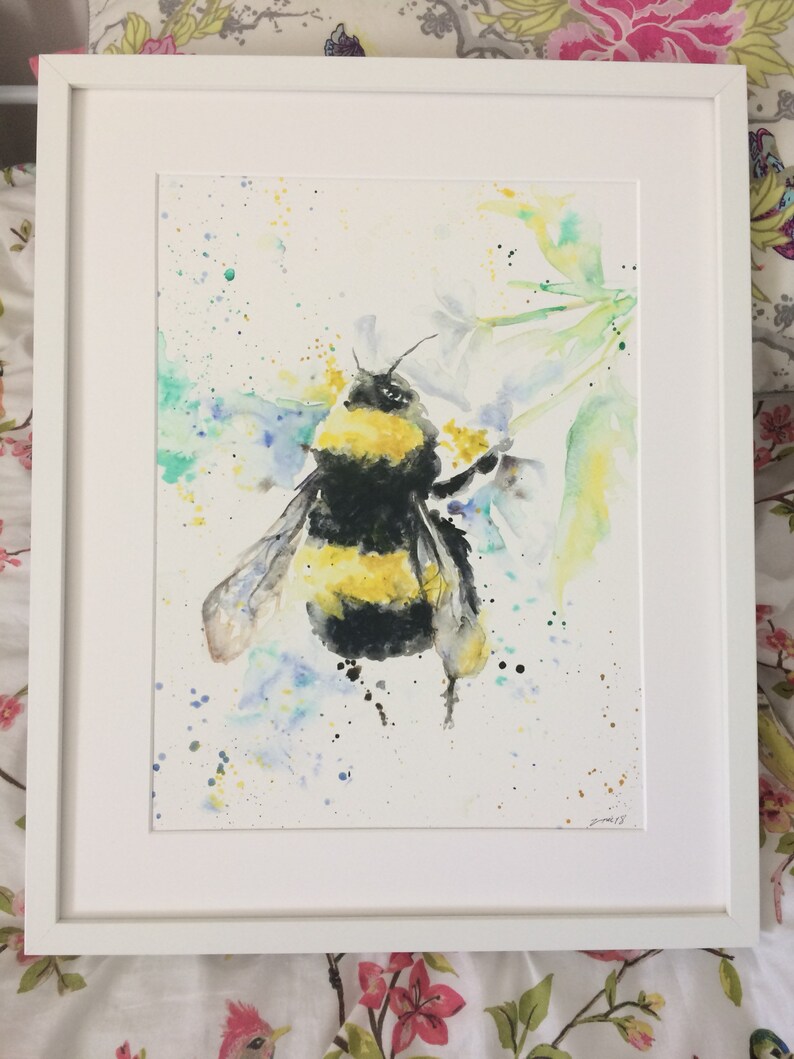 Bumble bee print watercolour painting Giclee print bee wall art modern A4 & A3 image 3