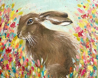 Meadow Hare - print of my  Original Acrylic painting 8x8in