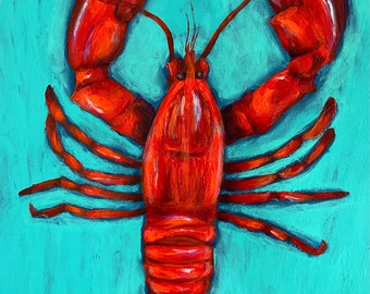 Red & turquoise Lobster contemporary Original acrylic paintiing