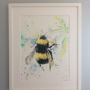 Bumble bee print watercolour painting Giclee print bee wall art modern A4 & A3 image 2