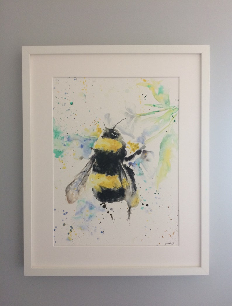 Bumble bee print watercolour painting Giclee print bee wall art modern A4 & A3 image 2