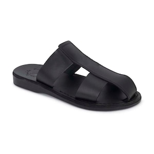 Jerusalem Sandals - Genesis - Men&#39;s Leather  Closed Toe Sandal | Black
