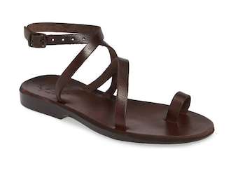 Jerusalem Sandals - Mara - Women's Leather  Thin Ankle Strap Sandal | Brown