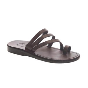 Jerusalem Sandals - Nora - Women&#39;s Leather  Strappy Flat Sandal | Brown