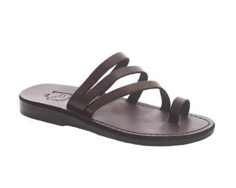 Jerusalem Sandals - Nora - Women's Leather  Strappy Flat Sandal | Brown