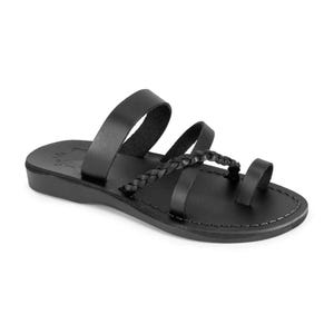 Jerusalem Sandals - Sophia - Women&#39;s Leather  Braided Flat Sandal | Black