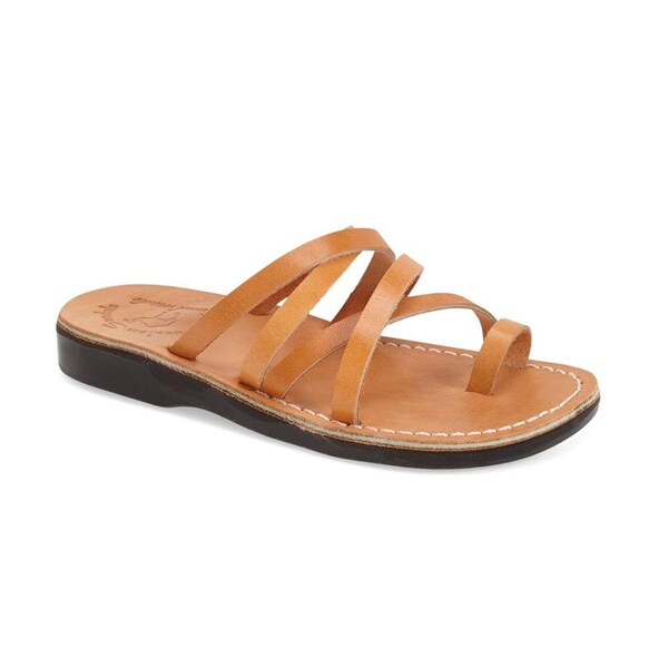 Jerusalem Sandals - Ariel - Women's Leather  Cross Strap Sandal | Tan