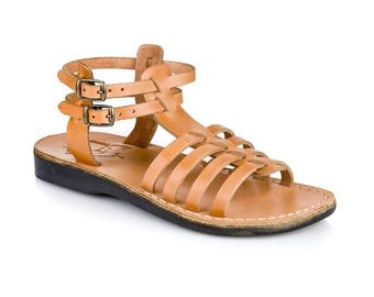 Jerusalem Sandals - Leah - Women's Leather  Gladiator Sandal | Tan