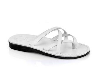 Jerusalem Sandals - Tamar - Women's Leather  Strappy Flip Flops | White