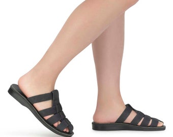 Jerusalem Sandals - Michael Slide - Women's Leather  Pacific Slide Sandal | Black Nubuck
