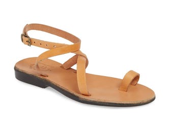 Jerusalem Sandals - Mara - Women's Leather  Thin Ankle Strap Sandal | Tan
