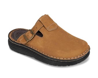 Sawyer - Leather Clog-Toe Sandal | Tan Nubuck