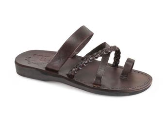 Jerusalem Sandals - Sophia - Women's Leather  Braided Flat Sandal | Brown