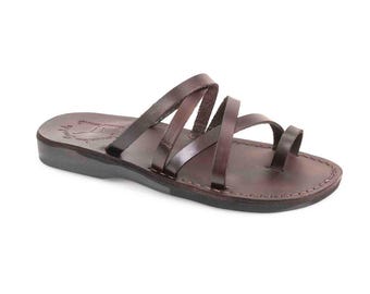 Jerusalem Sandals - Ariel - Women's Leather  Cross Strap Sandal | Brown