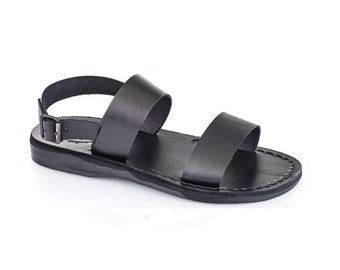 Jerusalem Sandals - Golan - Men's Leather  Two Strap Sandal | Black