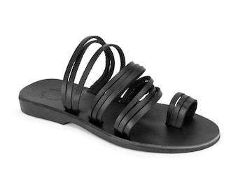 Jerusalem Sandals - Layla - Women's Leather  Thin Strap Sandal | Black
