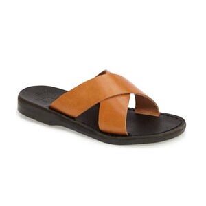 Jerusalem Sandals - Elan - Women&#39;s Leather  Cross Strap Sandal | Tan