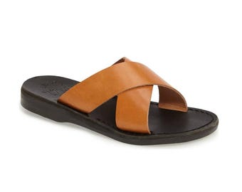 Jerusalem Sandals - Elan - Women's Leather  Cross Strap Sandal | Tan