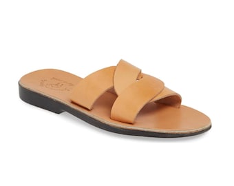Jerusalem Sandals - Emily - Women's Leather  Crossover Strap Sandal | Tan