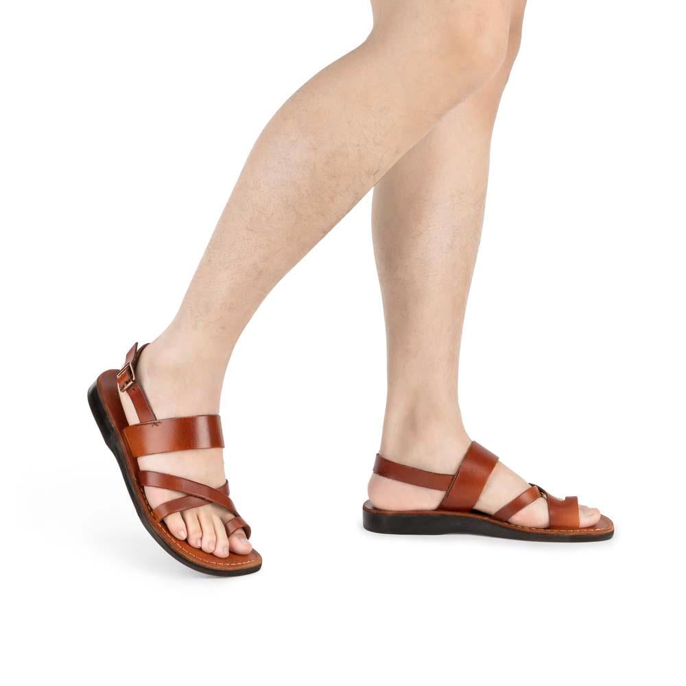 Amos - Leather Ankle Strap Flat Sandal Honey