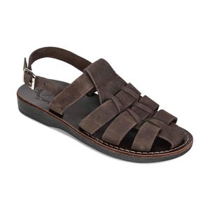 Jerusalem Sandals - Michael - Slingback Leather Fisherman Sandal | Brown Nubuck