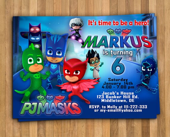 Pj Masks Invitation Pj Masks Birthday Invitation Pj Masks Etsy