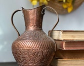 Vintage Copper Urn, Vintage Copper Vase with Handles, Etched Copper, Double Handled Boho Urn, Ornate Copper Urn, Boho Decor, Bohemian