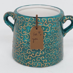 Emerald green utensil jar with handles