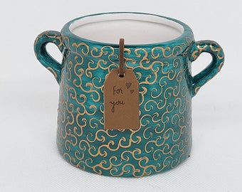 Emerald green utensil jar with handles