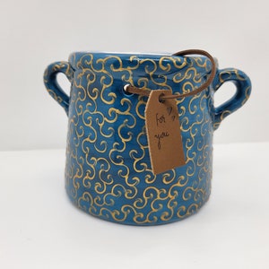 Midnight blue utensil jar with handles