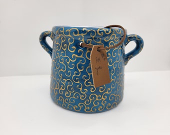 Midnight blue utensil jar with handles