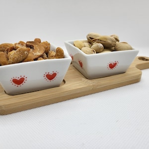 Hearts square dip bowls and tray