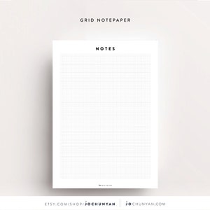 May include: A printable grid notepaper sheet with the word "NOTES" at the top. The sheet is white with a light gray grid pattern.